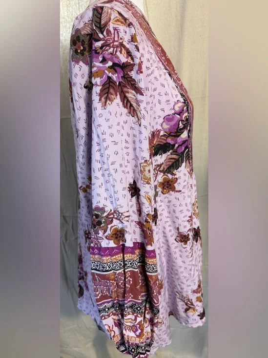 Maurices Lavender Floral Boho V-Neck Tunic with Rust and Purple Panels - Picture 3 of 4